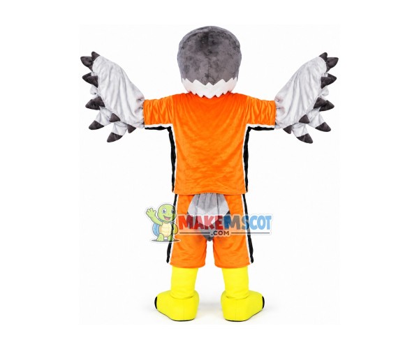Goalkeeper Falcon In Orange Sportswear Mascot Costume Goalkeeper Falcon In Orange Sportswear Mascot Costume