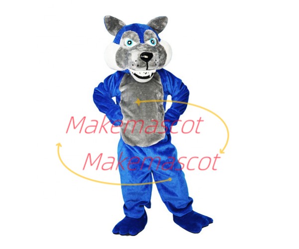 Evil Bad-minded Blue Wolf Mascot Costume