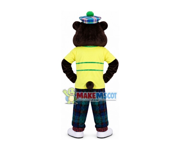 Squirrel Wearing Colorful Checkered Hat Mascot Costume