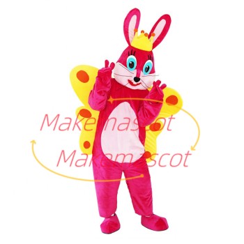 Crown Pink Rabbit Mascot Costume for Birthday Party Crown Pink Rabbit Mascot Costume for Birthday Party