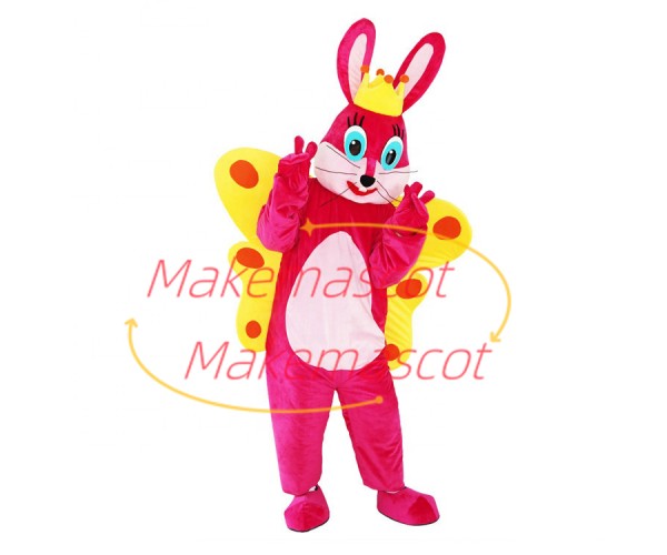 Crown Pink Rabbit Mascot Costume for Birthday Party Crown Pink Rabbit Mascot Costume for Birthday Party