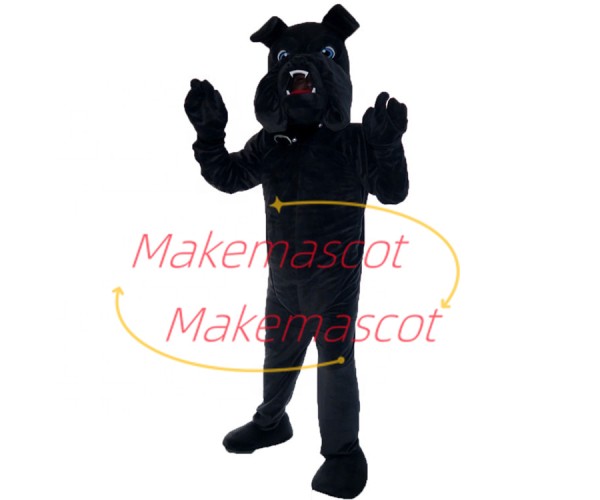 Tethered Collar Black Bulldog Mascot Costume Tethered Collar Black Bulldog Mascot Costume