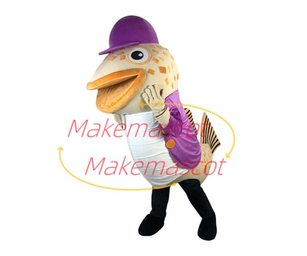 Walking Catfish In Purple Coat Mascot Costume