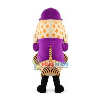Walking Catfish In Purple Coat Mascot Costume Walking Catfish In Purple Coat Mascot Costume