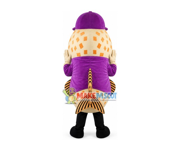 Walking Catfish In Purple Coat Mascot Costume Walking Catfish In Purple Coat Mascot Costume