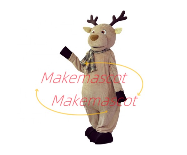 Cold Fawn Wearing Checkered Scarf Mascot Costume Cold Fawn Wearing Checkered Scarf Mascot Costume