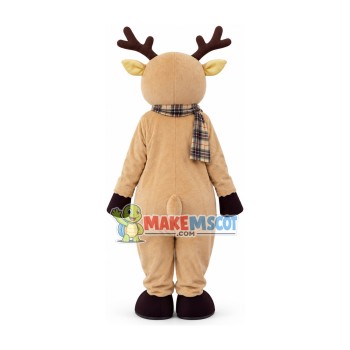 Cold Fawn Wearing Checkered Scarf Mascot Costume Cold Fawn Wearing Checkered Scarf Mascot Costume