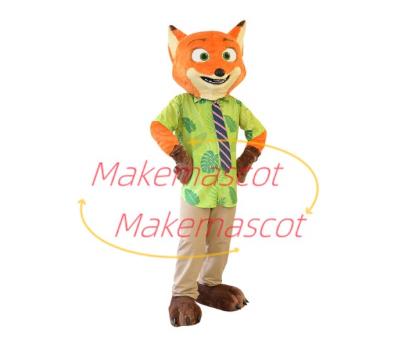 Nick Red Fox In Casual Shirt Mascot Costume Nick Red Fox In Casual Shirt Mascot Costume