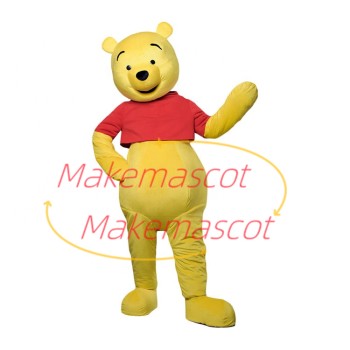 Joyful Pooh In Short Top Cartoon Mascot Costume Joyful Pooh In Short Top Cartoon Mascot Costume