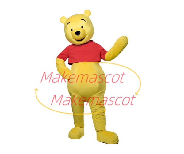 Joyful Pooh In Short Top Cartoon Mascot Costume Joyful Pooh In Short Top Cartoon Mascot Costume