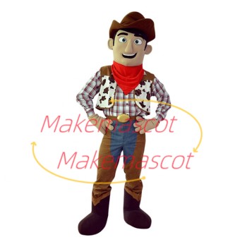 Enthusiastic Cowboy In Red Scarf Mascot Costume Enthusiastic Cowboy In Red Scarf Mascot Costume