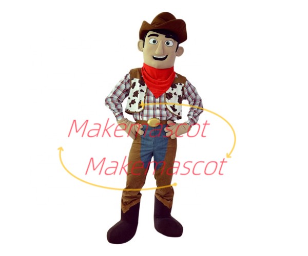 Enthusiastic Cowboy In Red Scarf Mascot Costume
