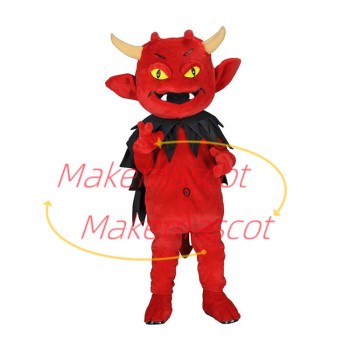 Red Demon Wearing Feather Cape Mascot Costume