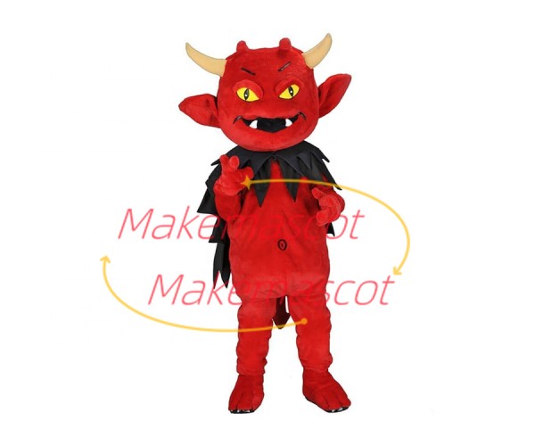 Red Demon Wearing Feather Cape Mascot Costume Red Demon Wearing Feather Cape Mascot Costume