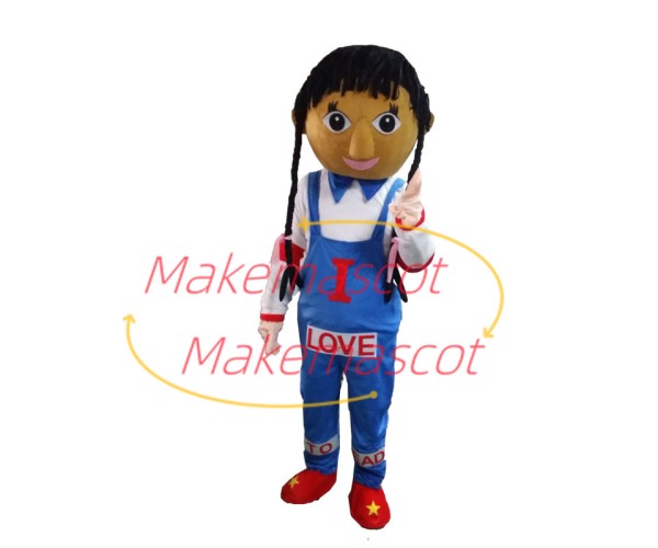 Black Schoolgirl With Long Braids Mascot Costume Black Schoolgirl With Long Braids Mascot Costume