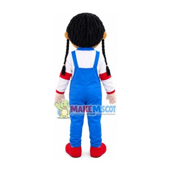 Black Schoolgirl With Long Braids Mascot Costume Black Schoolgirl With Long Braids Mascot Costume