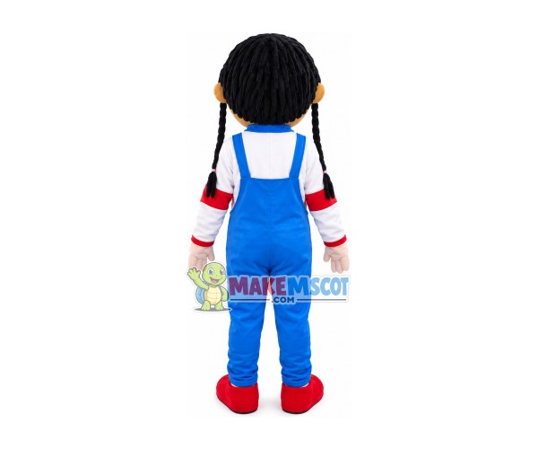 Black Schoolgirl With Long Braids Mascot Costume Black Schoolgirl With Long Braids Mascot Costume