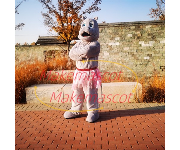 Haughty Hippo In Short Skirt Mascot Costume