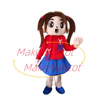 Girl Young Pioneer In Pleated Skirt Mascot Costume Girl Young Pioneer In Pleated Skirt Mascot Costume