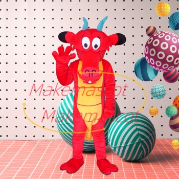 Classic Style Dragon With Blue Horns Mascot Costume Classic Style Dragon With Blue Horns Mascot Costume