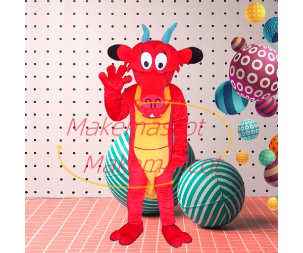 Classic Style Dragon With Blue Horns Mascot Costume Classic Style Dragon With Blue Horns Mascot Costume