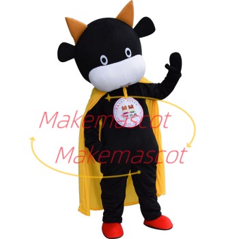 Cartoon Black Calf Wearing Cloak Mascot Costume