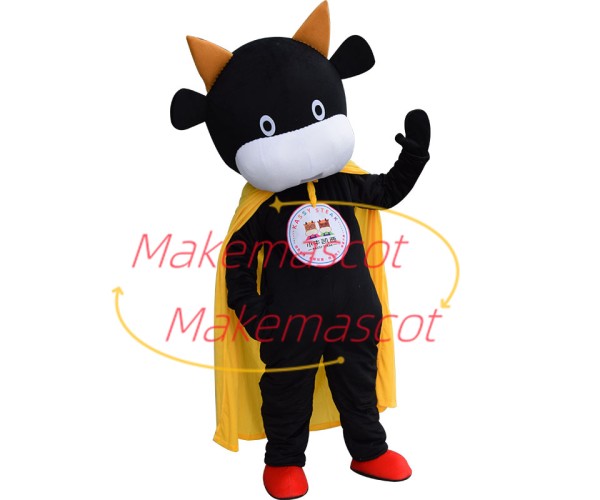 Cartoon Black Calf Wearing Cloak Mascot Costume
