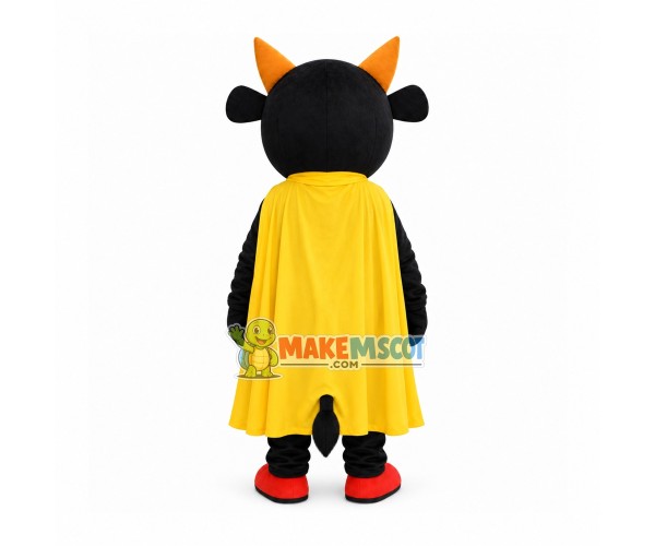 Cartoon Black Calf Wearing Cloak Mascot Costume Cartoon Black Calf Wearing Cloak Mascot Costume