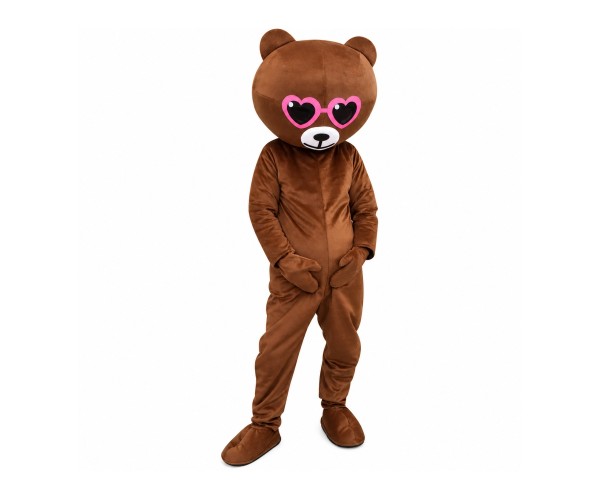 Brown Bear With Heart-shaped Sunglasses Mascot Costume Brown Bear With Heart-shaped Sunglasses Mascot Costume