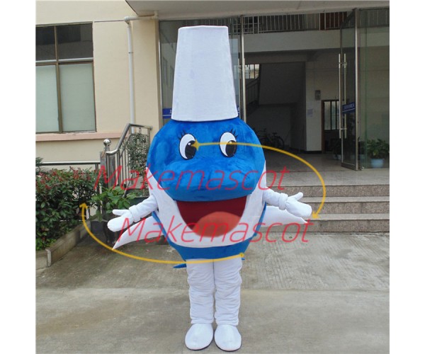 Happy Dolphin With Top Hat Mascot Costume Happy Dolphin With Top Hat Mascot Costume