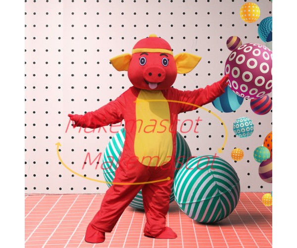 Overjoyed Bright Cartoon Pig Mascot Costume Overjoyed Bright Cartoon Pig Mascot Costume