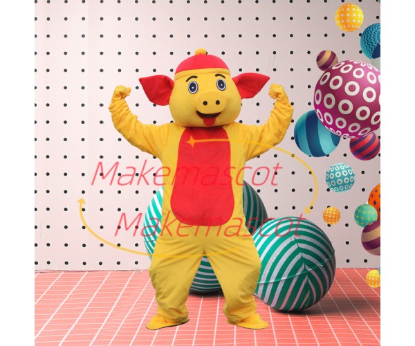 Overjoyed Bright Cartoon Pig Mascot Costume Overjoyed Bright Cartoon Pig Mascot Costume