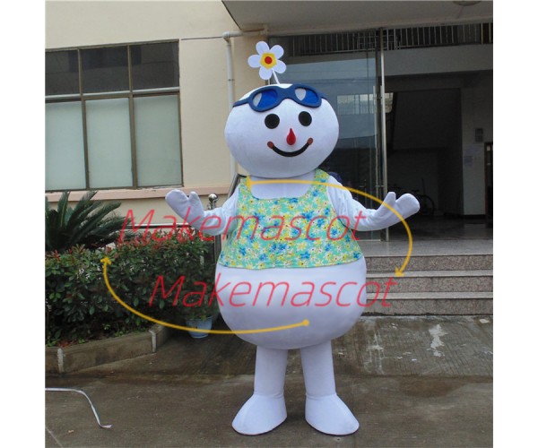 Brilliant Snowman With Flower Vest Mascot Costume Brilliant Snowman With Flower Vest Mascot Costume