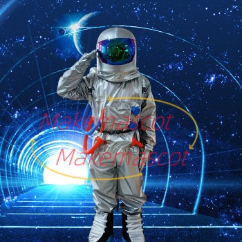 The Great Astronaut In Silver Aviation Suit Mascot Costume The Great Astronaut In Silver Aviation Suit Mascot Costume