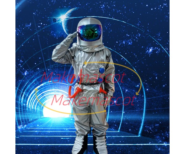 The Great Astronaut In Silver Aviation Suit Mascot Costume