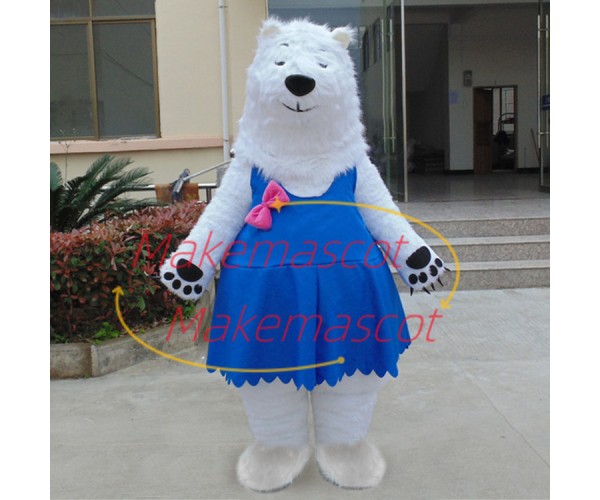 Smug Polar Bear In Blue Vest Dress Mascot Costume Smug Polar Bear In Blue Vest Dress Mascot Costume