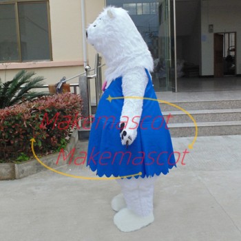 Smug Polar Bear In Blue Vest Dress Mascot Costume Smug Polar Bear In Blue Vest Dress Mascot Costume
