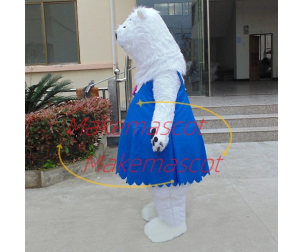 Smug Polar Bear In Blue Vest Dress Mascot Costume Smug Polar Bear In Blue Vest Dress Mascot Costume