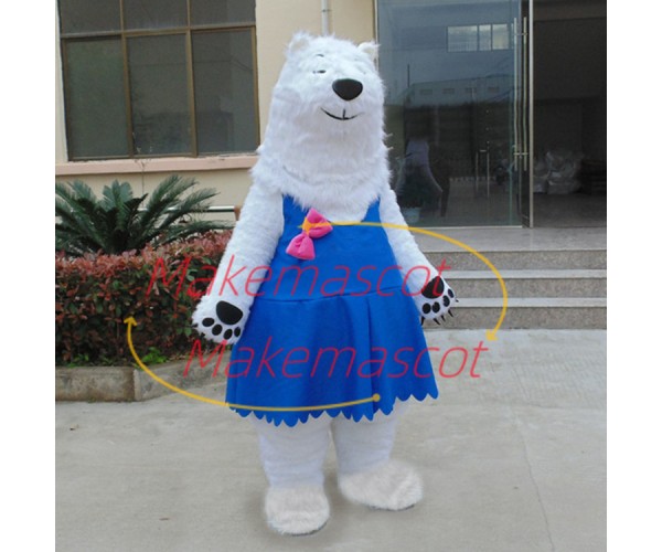 Smug Polar Bear In Blue Vest Dress Mascot Costume Smug Polar Bear In Blue Vest Dress Mascot Costume