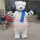 Docile Furry Polar Bear With Bright Scarf Mascot Costume Docile Furry Polar Bear With Bright Scarf Mascot Costume