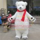 Docile Furry Polar Bear With Bright Scarf Mascot Costume Docile Furry Polar Bear With Bright Scarf Mascot Costume