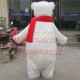 Docile Furry Polar Bear With Bright Scarf Mascot Costume Docile Furry Polar Bear With Bright Scarf Mascot Costume