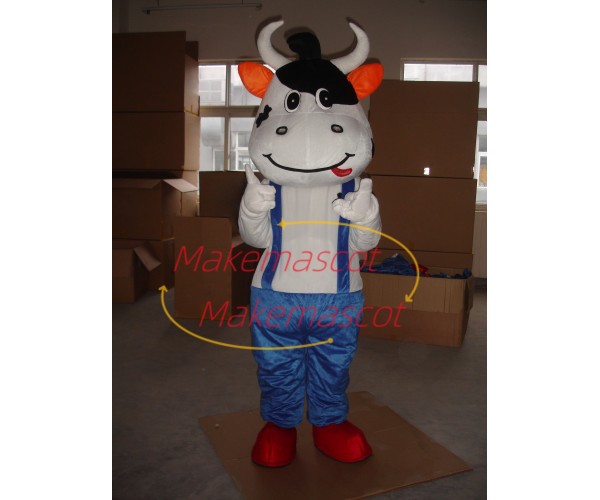 Active Cow Wearing Blue Pants Mascot Costume Active Cow Wearing Blue Pants Mascot Costume