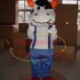 Active Cow Wearing Blue Pants Mascot Costume