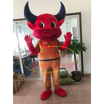 Lively Red Bull In The Bodysuit Mascot Costume Lively Red Bull In The Bodysuit Mascot Costume