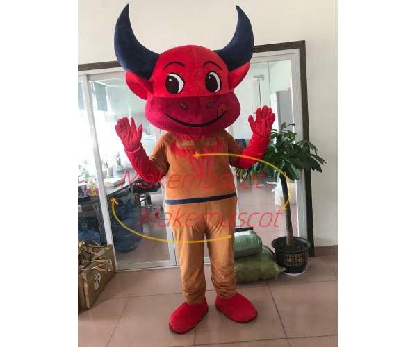 Lively Red Bull In The Bodysuit Mascot Costume Lively Red Bull In The Bodysuit Mascot Costume