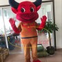 Lively Red Bull In The Bodysuit Mascot Costume