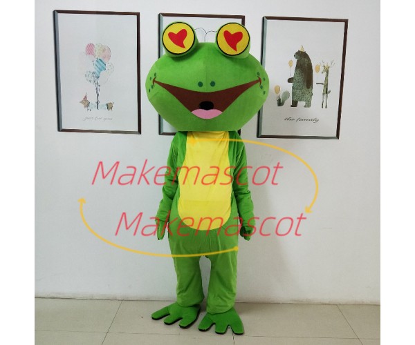 Funny Frog With Eyes Showing Love Mascot Costume Funny Frog With Eyes Showing Love Mascot Costume