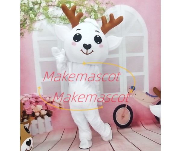 Festive Pure White Fawn Mascot Cartoon Costume