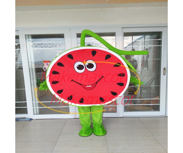 Half Cartoon Watermelon With Vines Mascot Costume Half Cartoon Watermelon With Vines Mascot Costume